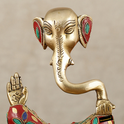 Brassaura™ Contemporary Brass Modern Ganesha Idol – 6 Inch Height | 1 kg | Meenakari Stonework | Unique Modern Décor