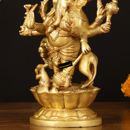 Brassaura™ Ashirwaad Kana Drishti Vinayaka Ganesha Brass Idol – 12 Inch Height | 7 Inch Width | 4.1 kg | Protective & Blessing Statue