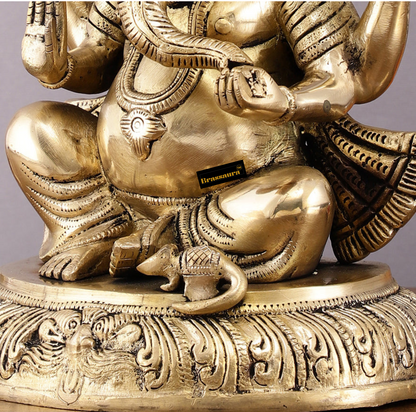 Brassaura™ Brass Mangalkari Ganapati on Lotus Throne – 22" Height, 27 kg – Handcrafted Divine Masterpiece