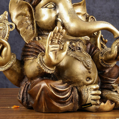 Brassaura™ Handcrafted Brass Ganesha Idol with Turban – Antique Dual-Tone Copper Gold Finish | Height 13.5 Inches, Weight 14 Kgs