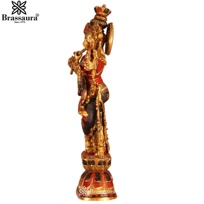 Brass Gem Stone Work Murli Dhari Krishna Murti Weight 16 Kg And Height 30 Inch