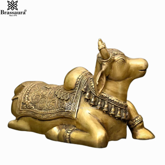 Brassaura® Traditional Brass Nandi Statue | Sacred Vehicle of Lord Shiva | Height 8.5 Inches & Weight 8.29 Kgs