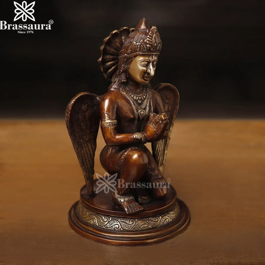 Brassaura™ Brass Garuda Idol – Height 9 Inches & Weight 2.73 Kgs | Meditation & Worship Space Accent