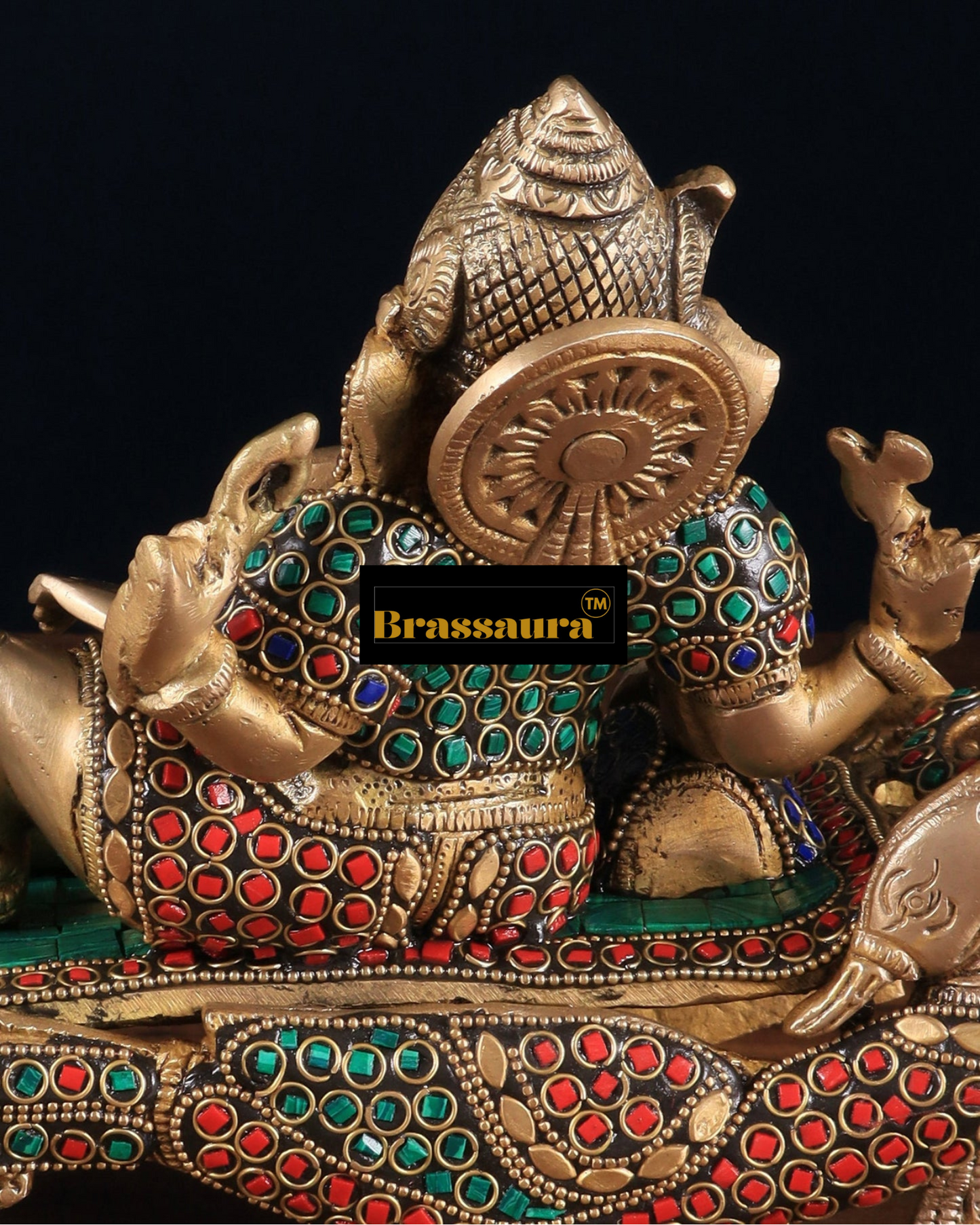 Brassaura™ Handcrafted Ganapathi on Peacock Throne – 7.5" Height, 4.5 kg – Brass Statue with Multicolored Stones