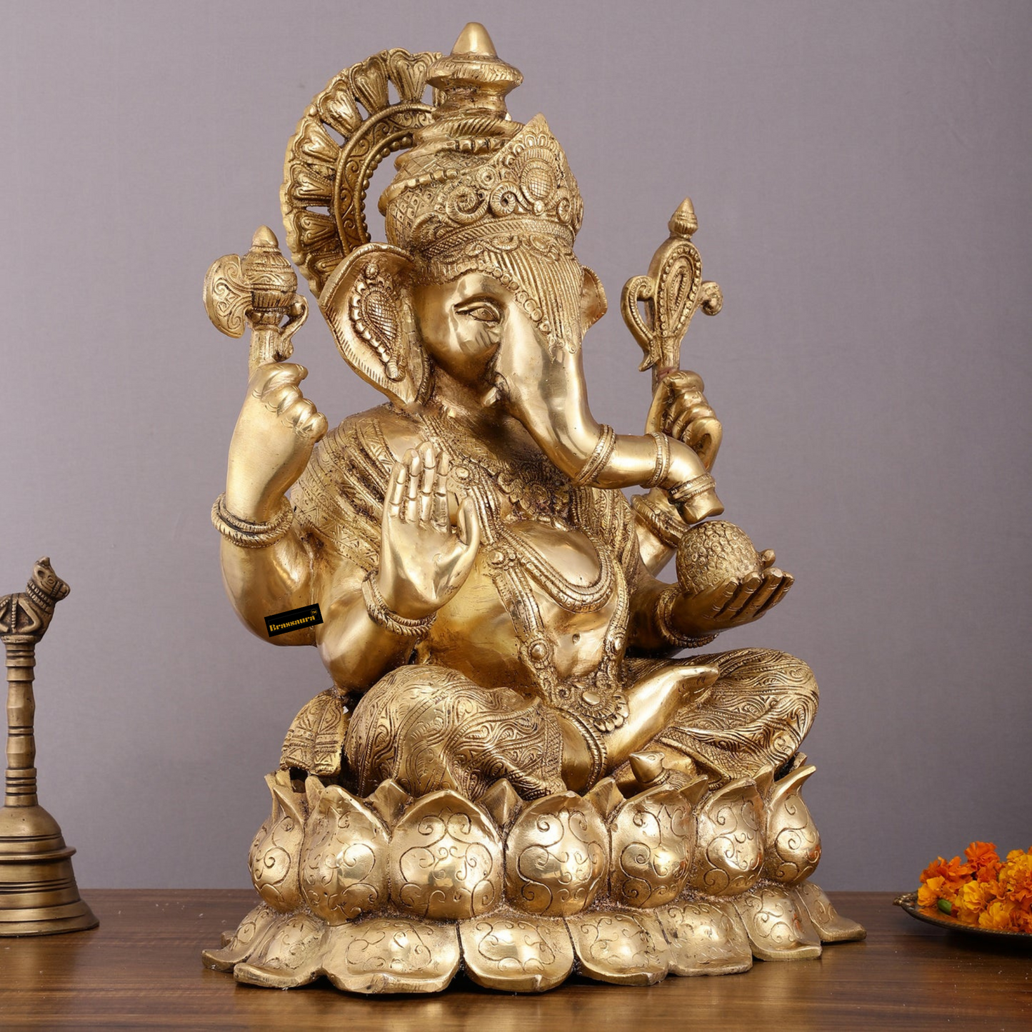 Brassaura™ Brass Ganesha Idol – 22 Inch Height | 27 kg | Grand Decorative Statue for Home & Temple