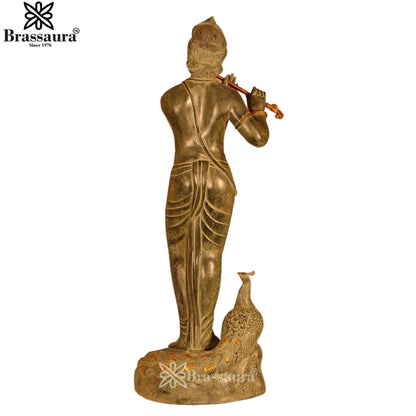 Brass Murli Dhari Krishna Murti Weight 14.6 Kg And Height 30 Inch
