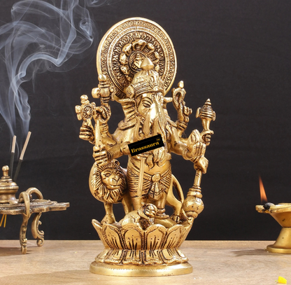 Brassaura™ Brass Kanadrishti Ganesha Idol with Lion – Height 8 Inches, Weight 2.6 Kgs