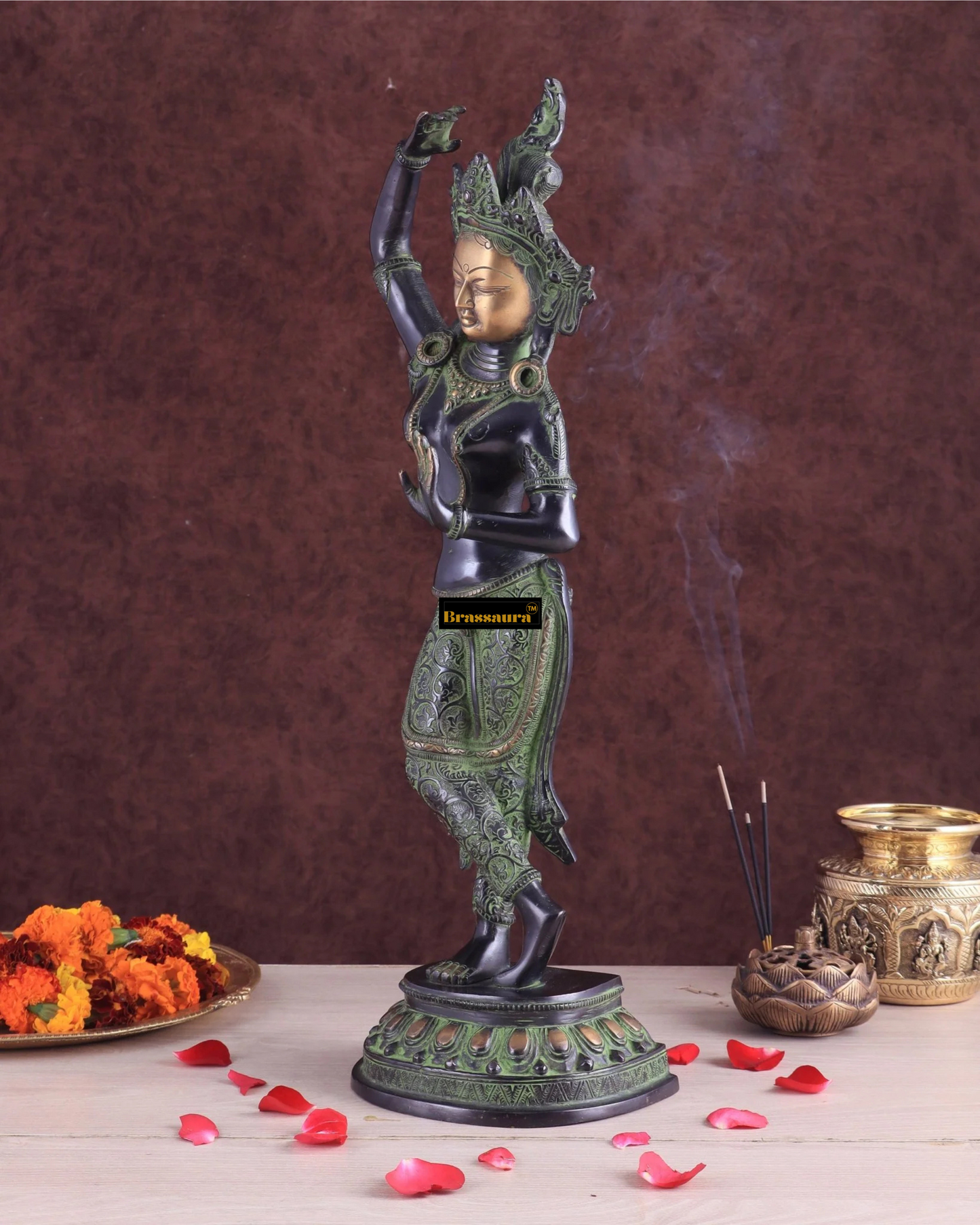Brassaura™ Pure Brass Dancing Tara Devi Maya Sculpture – Height 20 Inches, Weight 3.5 Kgs