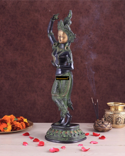 Brassaura™ Pure Brass Dancing Tara Devi Maya Sculpture – Height 20 Inches, Weight 3.5 Kgs