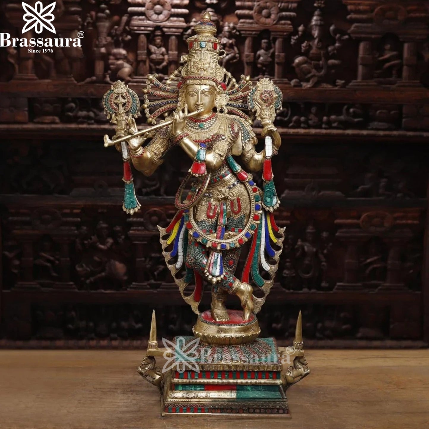 Brass Krishna Murti Weight 49.35 Kg And Height 41 Inch