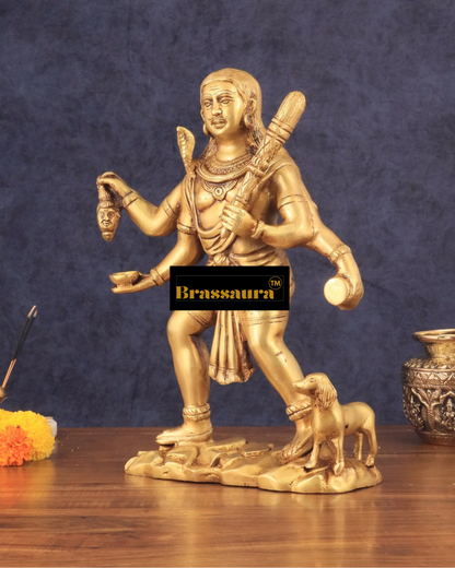 Brassaura™ Brass Batuk Bhairava Idol – 15 inch | 7.5 kg | Golden Finish | Large Handcrafted Statue for Protection & Home Temple Decor