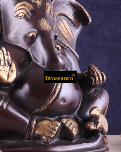 Brassaura™ Brass Ganesha Idol – 8 Inch Height | 3.46 Kg | Multi-Coloured | Perfect Gift for Diwali, Housewarming, Wedding & Navratri