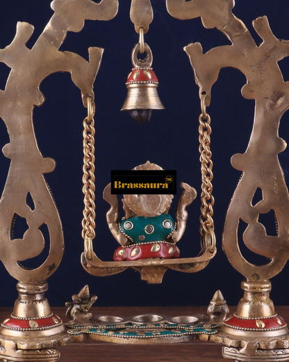 Brassaura™ Brass Lord Ganesha Swing – 13.5" Height, 2.4 kg – Elegant Hanging Idol for Home & Office Décor