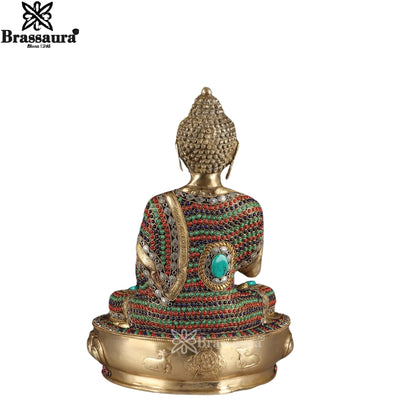 Brass Blessing Gem Stone Work Buddha Weight 10.8 kg & Height 17.5 Inch