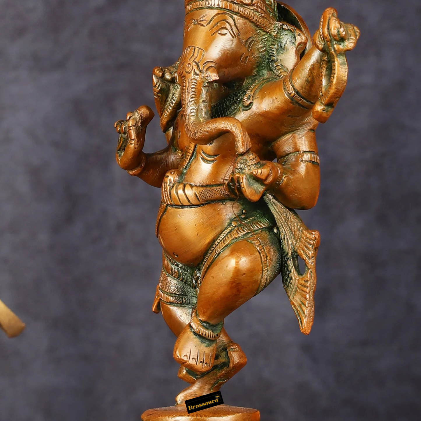 Brassaura™ Pure Brass Chola Ganesha Statue – 12 Inch Height | 5.5 kg | Antique Bronze Finish | Divine & Artistic Home Décor