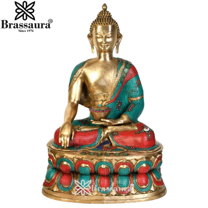 Brass Bhumisprasa Gem Stone Work Buddha Weight 53 kg & Height 38 Inch