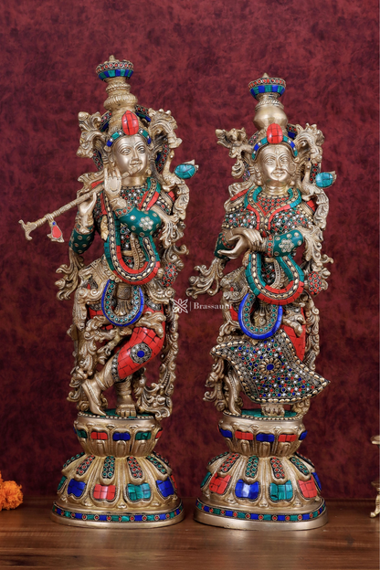 Brassaura™ Brass Radha Krishna Idol Pair with Double-Layered Meenakari – Height 25.5 Inches & Weight 25 Kgs | Elegant Devotional Statue