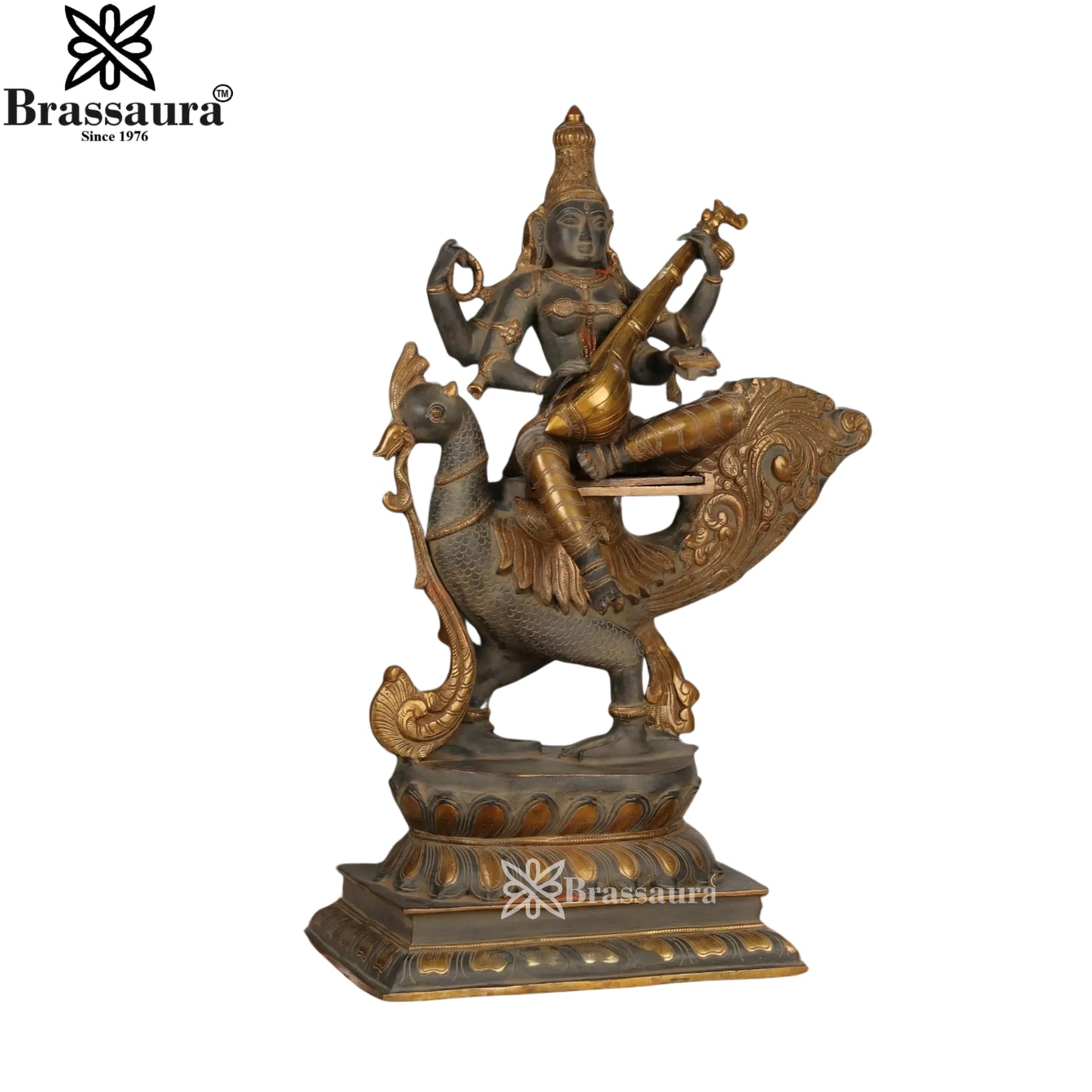 Brass Saraswati Statue Weight 33.5 Kg And Height 28 Inch