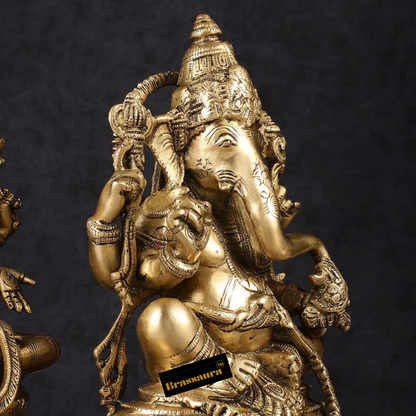 Brassaura™ Pure Brass Ganesh Lakshmi Idol Set | Height 10 inch | Weight 9.5 Kg | Spiritual Home Decor
