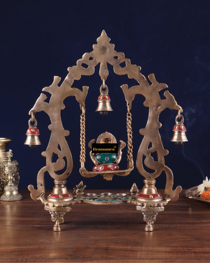 Brassaura™ Brass Lord Ganesha Swing – 13.5" Height, 2.4 kg – Elegant Hanging Idol for Home & Office Décor