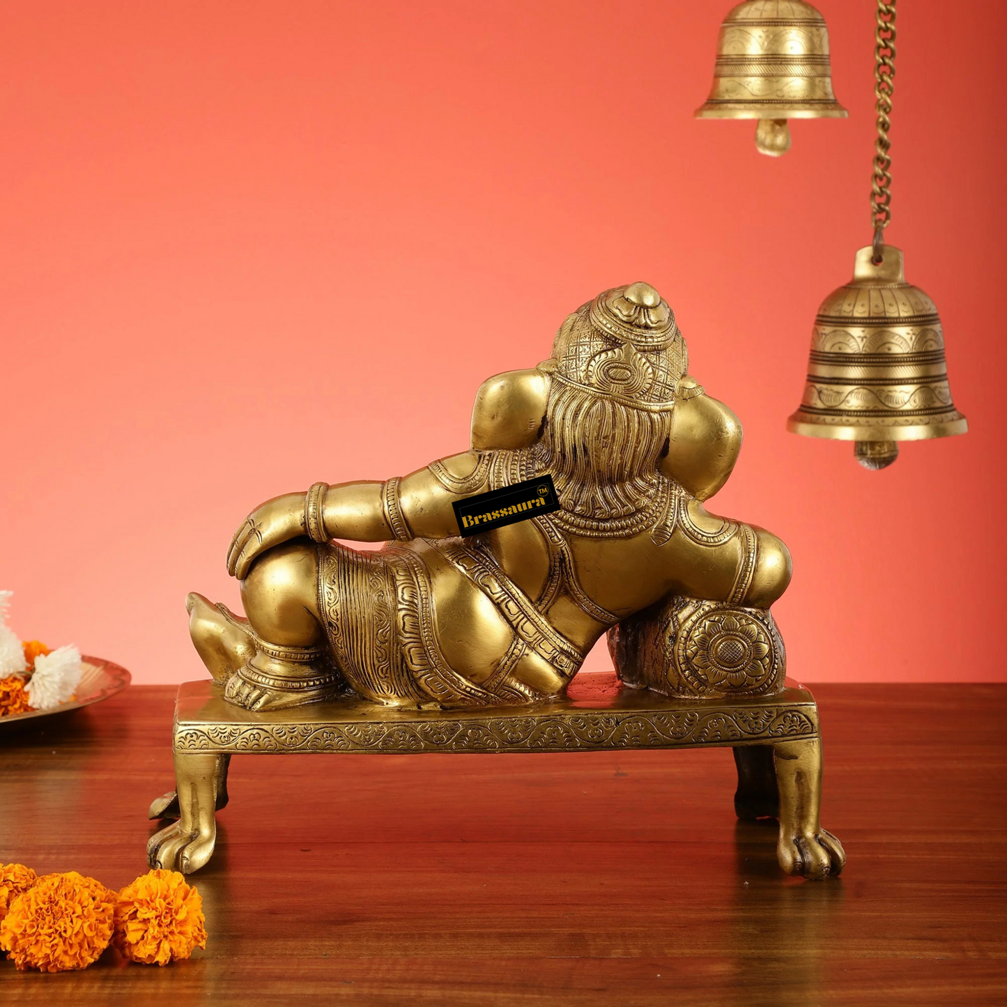 Brassaura™ Brass Resting Ganesha Statue – Height 10.5 Inches, Weight 6.75 Kgs