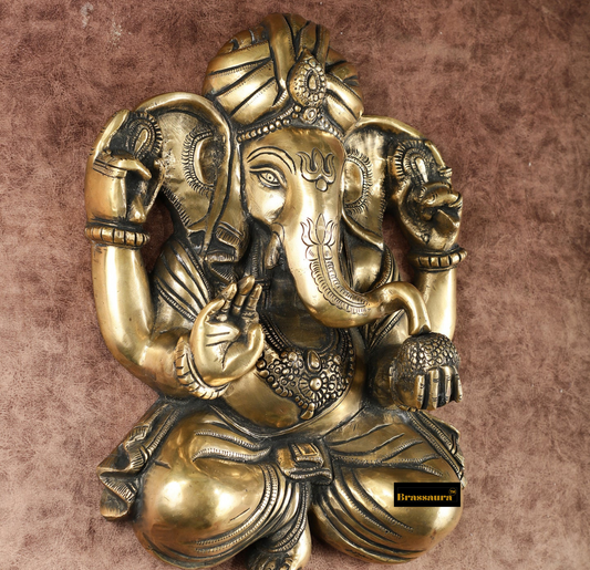 Brassaura™ Brass Full Body Lord Ganesha Wall Hanging – 14" Height, 6.5 kg – Intricately Handcrafted Décor