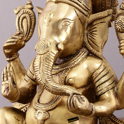 Brassaura™ Unique Brass Lord Ganesha Statue – 9.5" Height, 4.13 kg – Handcrafted Divine Elegance