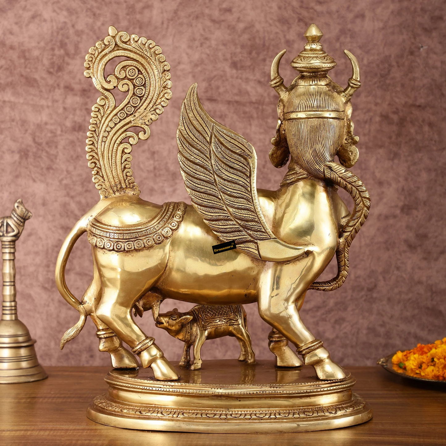 Brassaura™ Kamdhenu Cow Statue | 16.5 Inches Height | 14 Kgs Weight | Divine Brass Artistry