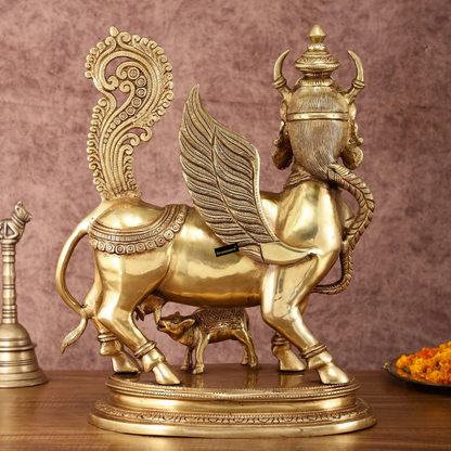 Brassaura™ Kamdhenu Cow Statue | 16.5 Inches Height | 14 Kgs Weight | Divine Brass Artistry