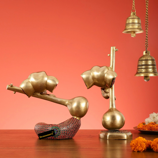 Brassaura™ Brass Abstract Lord Ganesha Table Accent Pair – Heights 12 & 9.5 Inches, Weight 8.2 Kgs