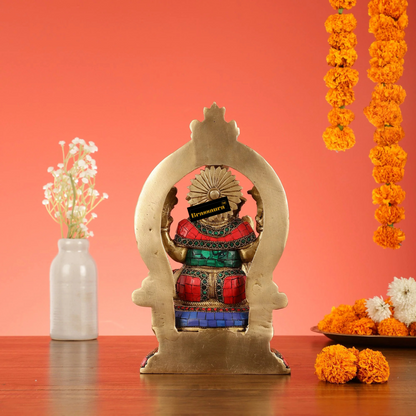 Brassaura™ Brass Lord Ganesha Murti with Stonework – Height 11.5 Inches, Weight 4 Kgs