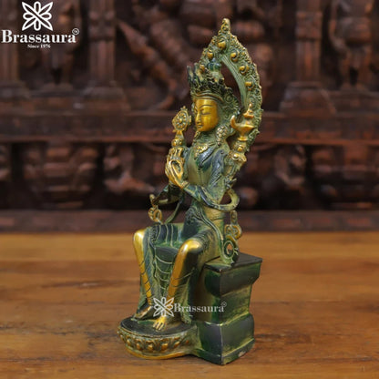 Brass Vintage Gold Tara Statue Weight 2.86 Kg And Height 11.5 Inch