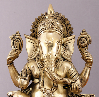 Brassaura™ Brass Mangalkari Ganapati on Lotus Throne – 22" Height, 27 kg – Handcrafted Divine Masterpiece