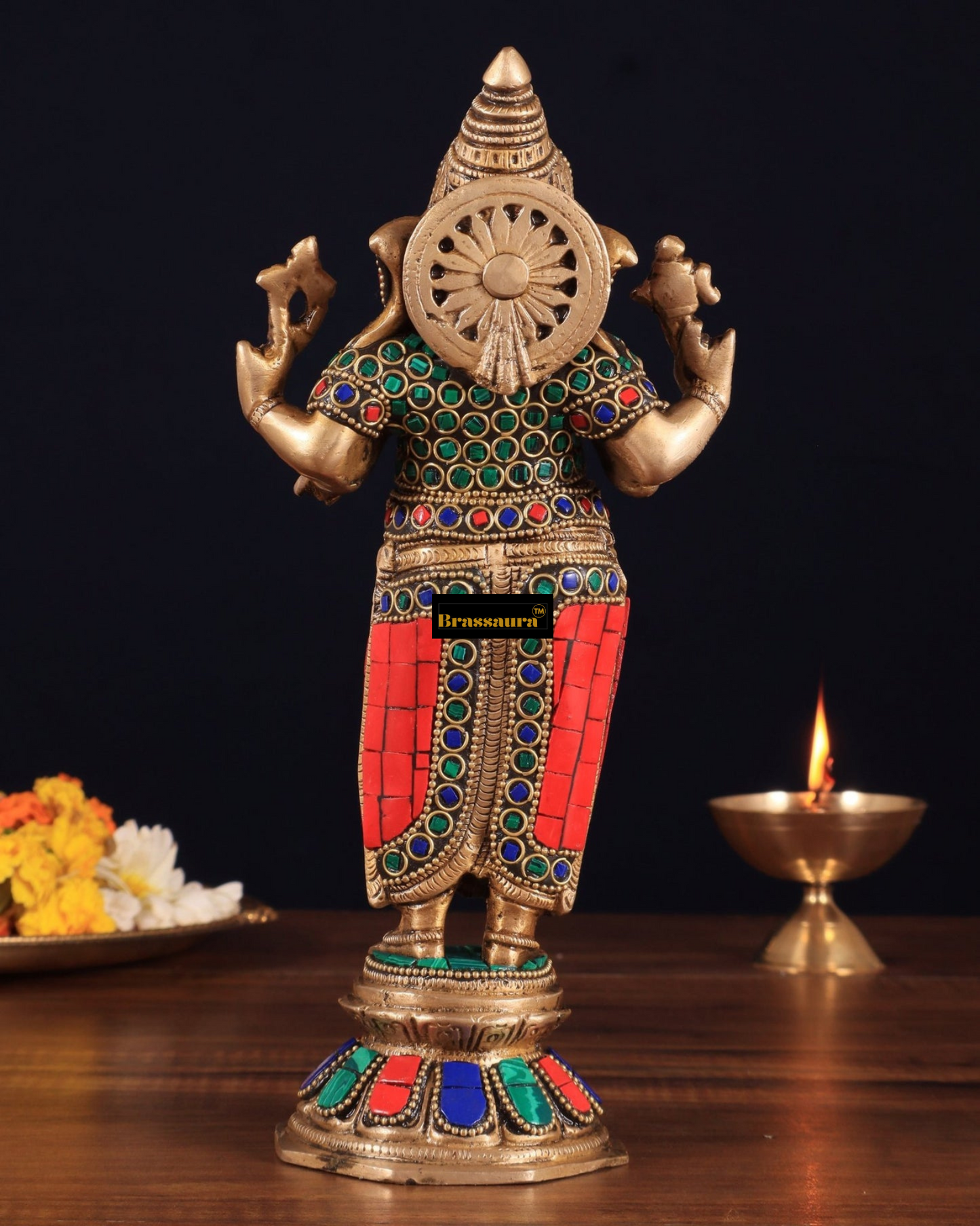 Brassaura™ Standing Brass Ganesha Idol – 10 Inch Height | 2.58 kg | Symbol of Wisdom & Prosperity