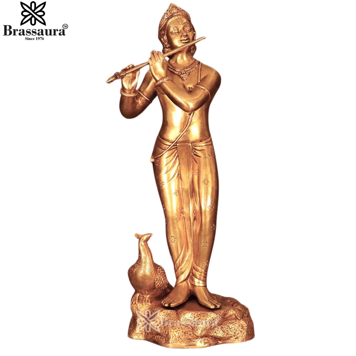 Brass Murli Dhari Krishna Murti Weight 14.8 Kg And Height 29 Inch