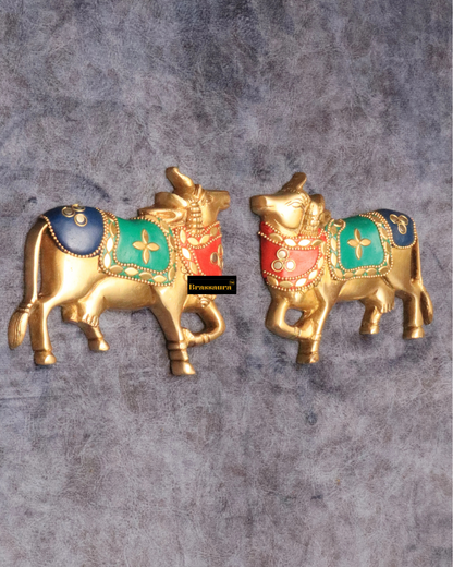 Brassaura™ Brass Kamdhenu Cow Pair | 5 Inches Height | 1.1 Kg Weight (Pair) | Symbol of Prosperity & Abundance