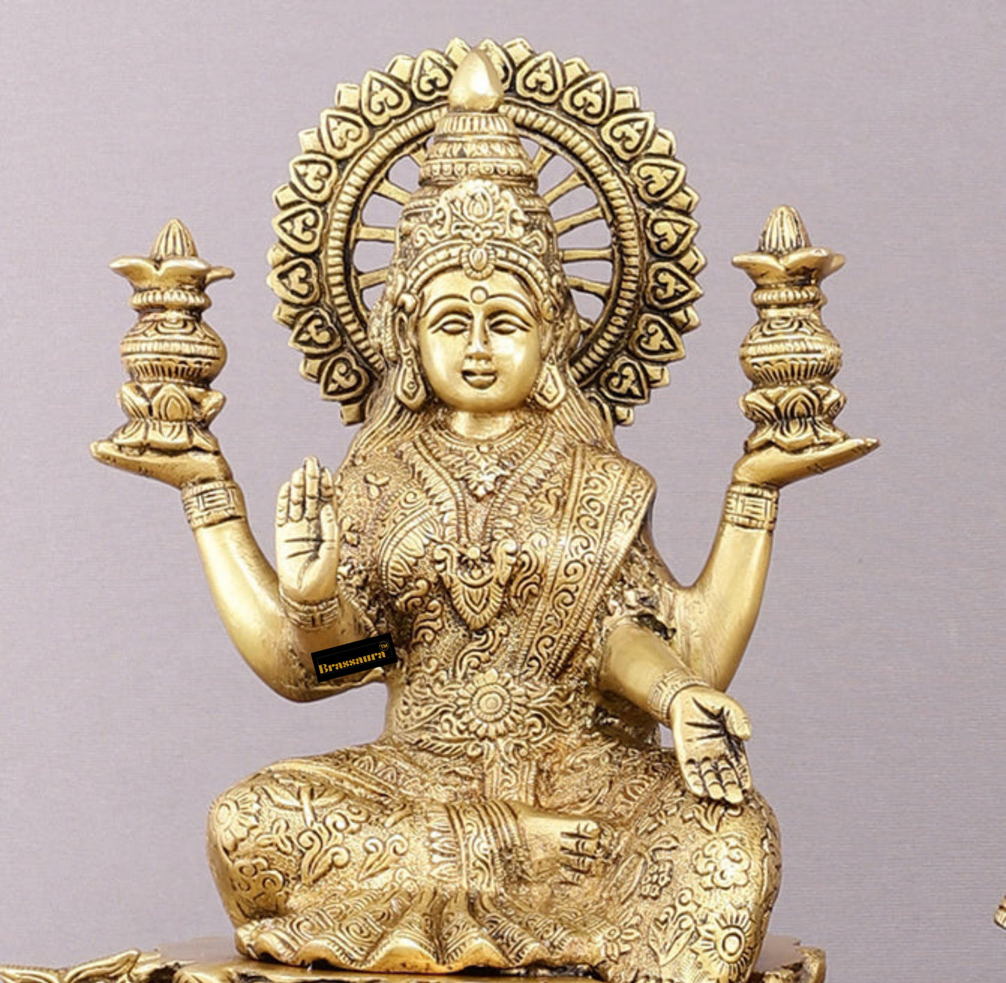 Brassaura™ Pure Brass Ganesh Lakshmi Saraswati Set – 11" Height, 19 kg – Handcrafted Trio for Prosperity & Wisdom