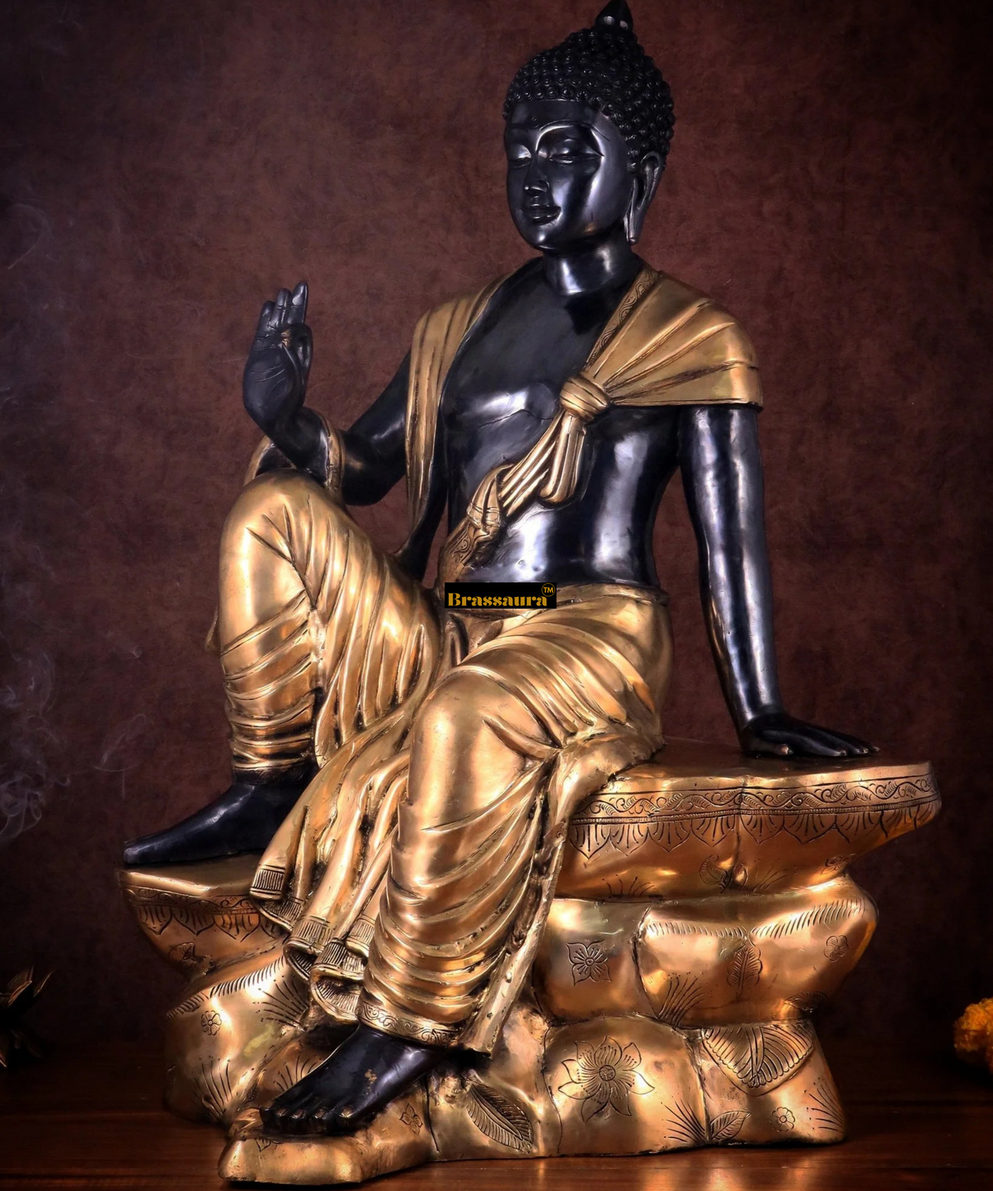 Brassaura™ Large Pure Brass Sitting Buddha Statue – Height 30 Inches, Weight 45 Kgs
