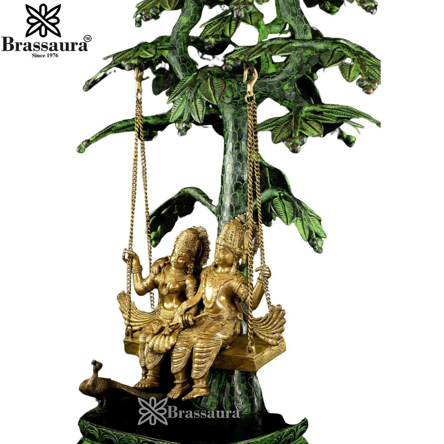 Brass Green Patina Radha Krishna Jhula Weight 39 Kg And Height 35 Inch
