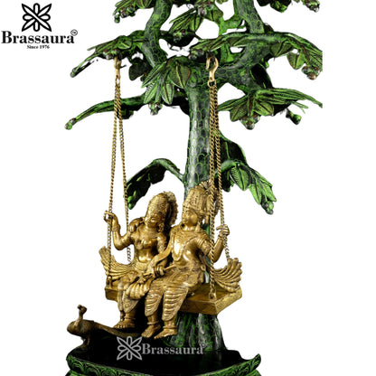 Brass Green Patina Radha Krishna Jhula Weight 39 Kg And Height 35 Inch
