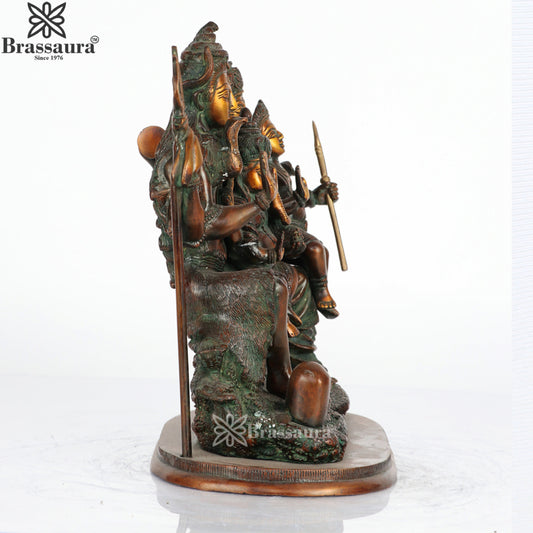 Brassaura® Shiv Parivar Brass Statue with Kartikeya | Antique Copper Green Finish | Height 12 Inches
