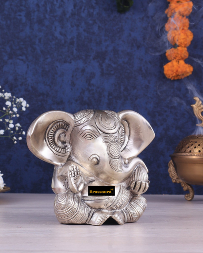 Brassaura™ Brass Appu Ganesha Superfine Statue – 6" Height, 1.6 kg – Antique Finish with Big Ears