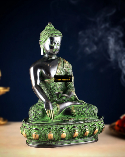 Brassaura™ Pure Brass Buddha Idol – Height 13 Inches, Weight 6.66 Kgs