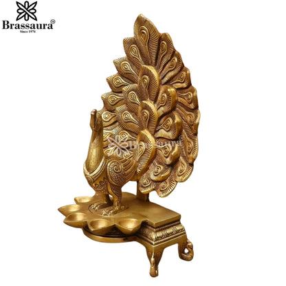 Brass Peacock Diya Weight 4.6 Kg And Height 14 Inch