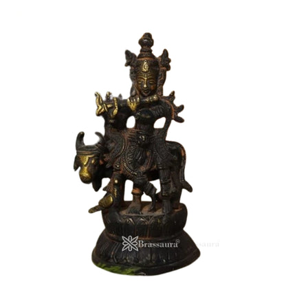 Brass Cow Krishna Murti Weight .3 Kg And Height 4 Inch