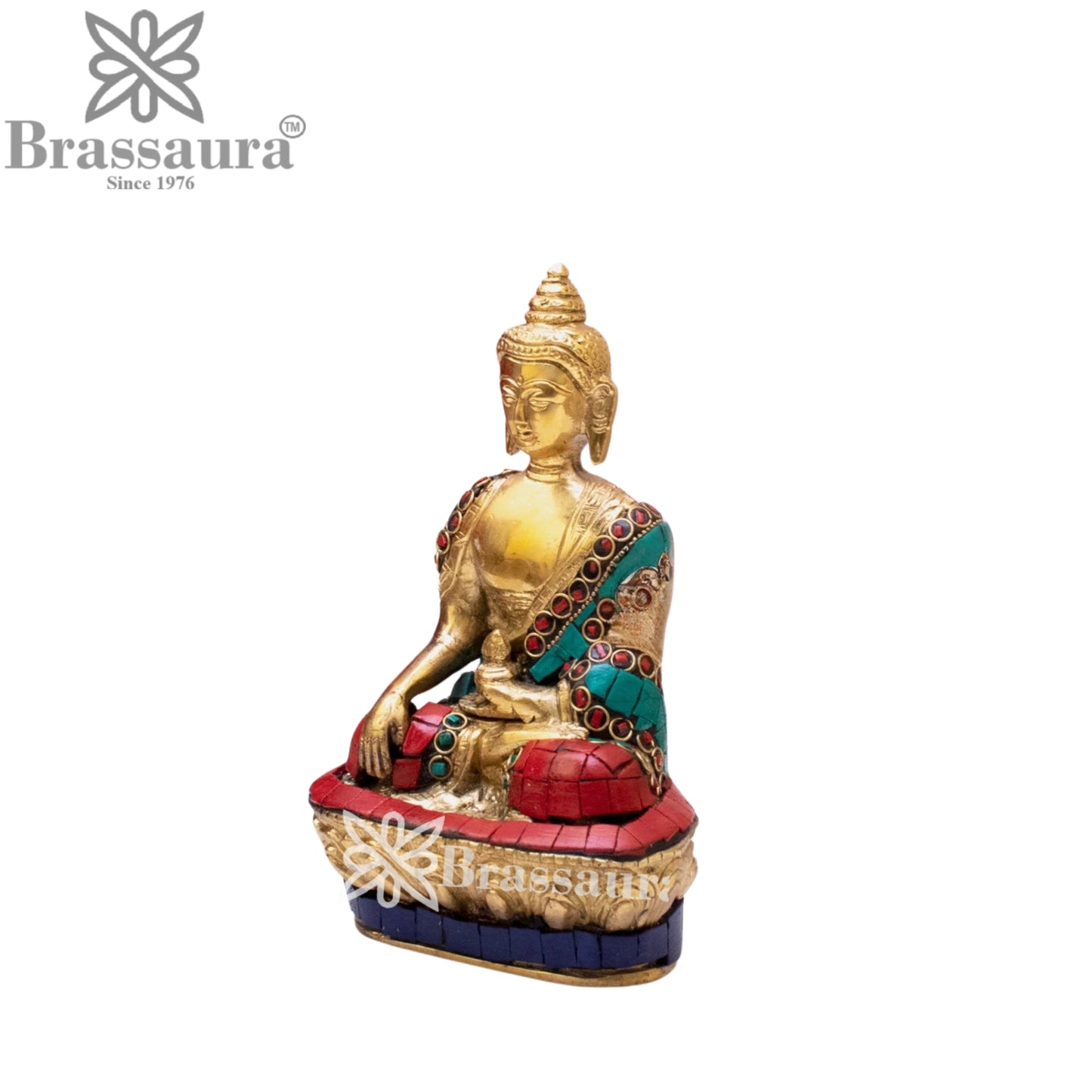 Brass Bhumisprasa Gem Stone Work Buddha Weight 1 kg & Height 7 Inch
