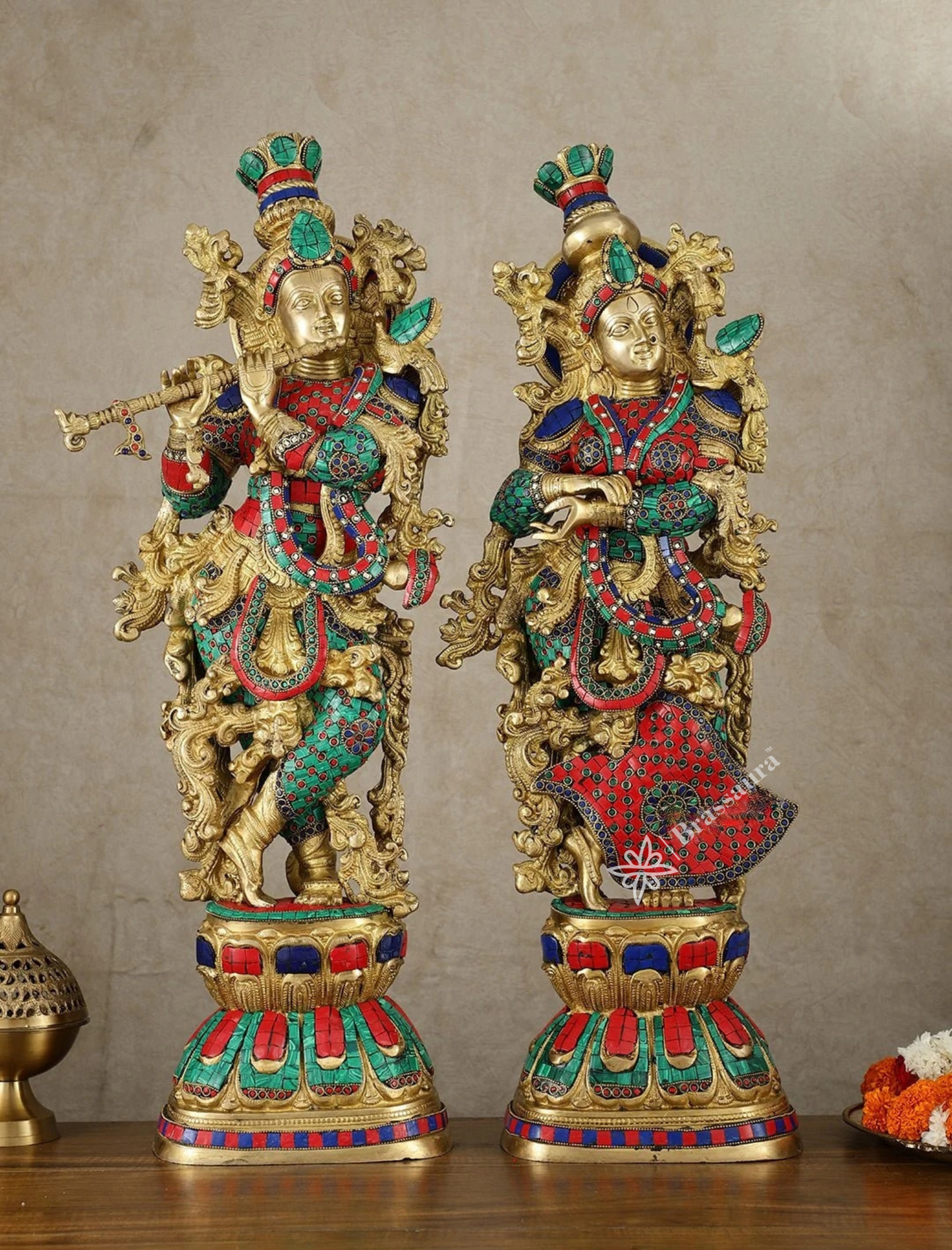 Brassaura™ Handmade Radhakrishna Idol Set – 30" Height | 35 kg – Symbol of Divine Love for Home Décor & Gifting