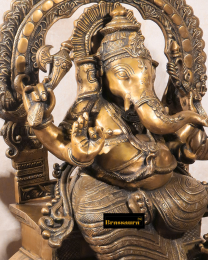 Brassaura™ Unique Brass Lord Ganesha Statue – 11.5" Height, 6.16 kg – Handcrafted Divine Elegance