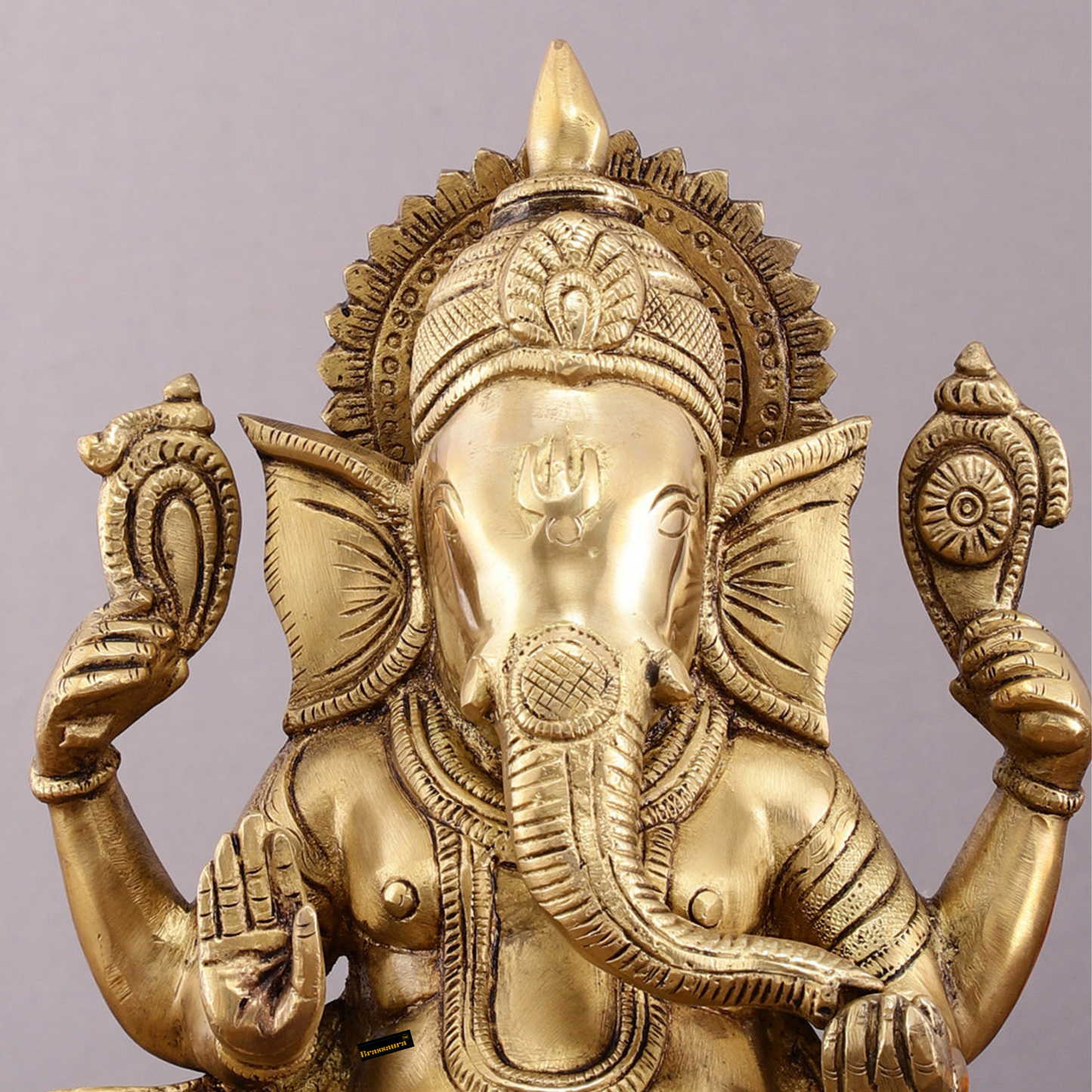Brassaura™ Unique Brass Lord Ganesha Statue – 9.5" Height, 4.13 kg – Handcrafted Divine Elegance
