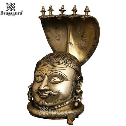 Brass Shiva Mukhlingam With Naagraaj Statue Weight 4 Kg And Height 9.5 Inch